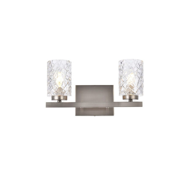 Cassie Satin Nickel and Clear Shade Two-Light Bath Vanity, image 1