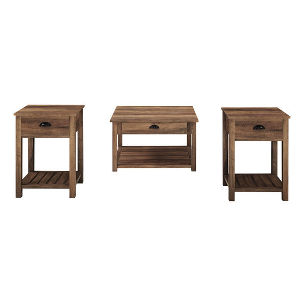 Rustic Oak Coffee Table and Side Table Set, 3-Piece, image 2