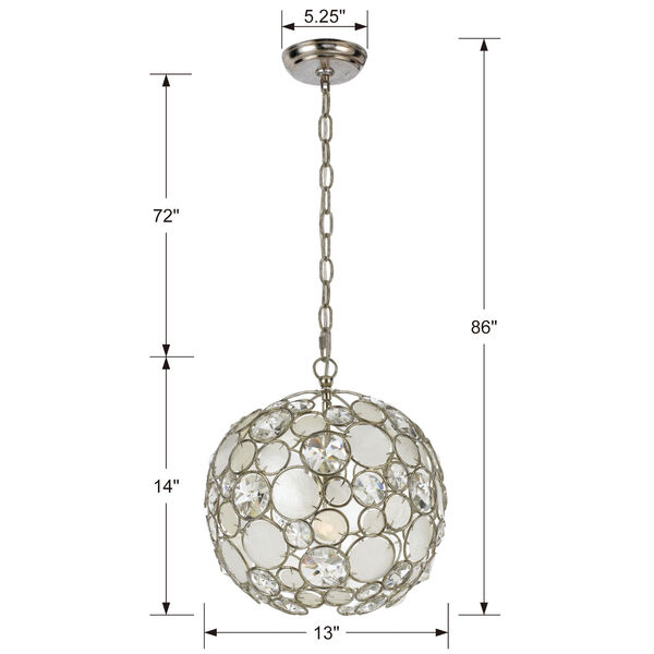 Palla Antique Silver One-Light Pendant with Natural White Capiz Shell and Hand Cut Crystal, image 5