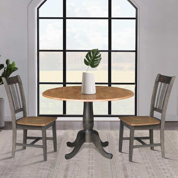 Hickory Washed Coal Round Dual Drop Leaf Dining Table with Two Splatback Chairs, 3 Piece Set, image 3