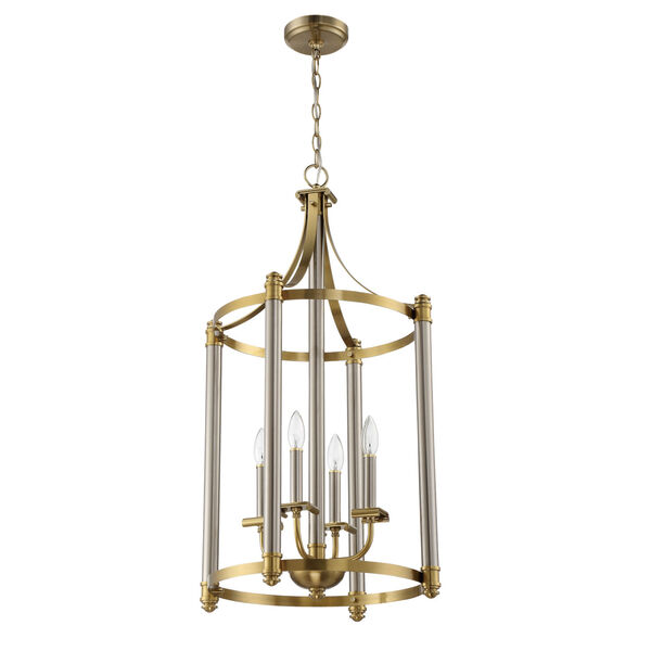 Stanza Brushed Polished Nickel and Satin Brass Four-Light Foyer Pendant, image 3