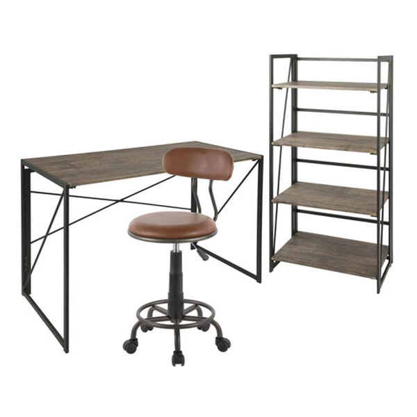 Dakota Black and Brown Desk and Bookcase with Swift Task Chair, 3-Piece, image 1