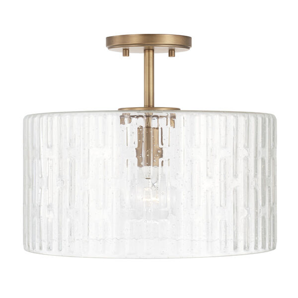 Emerson Aged Brass One-Light Dual Semi-Flush with Embossed Seeded Glass, image 1