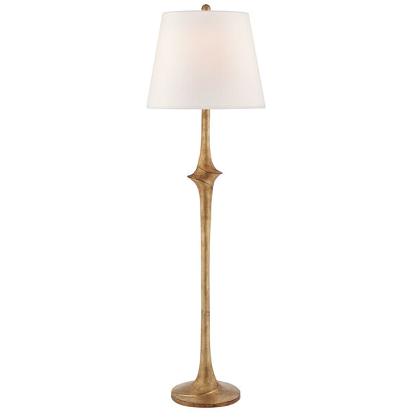 Bates Large Sculpted Floor Lamp in Gilded Iron with Linen Shade by Chapman  and  Myers, image 1