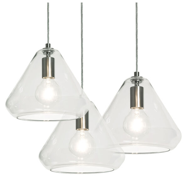 Armitage Satin Nickel Three-Light Pendant with Clear Glass Shade, image 1