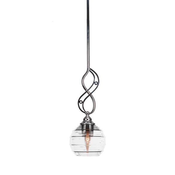Jazz Chrome One-Light Mini Pendant with Six-Inch Clear Ribbed Glass, image 1