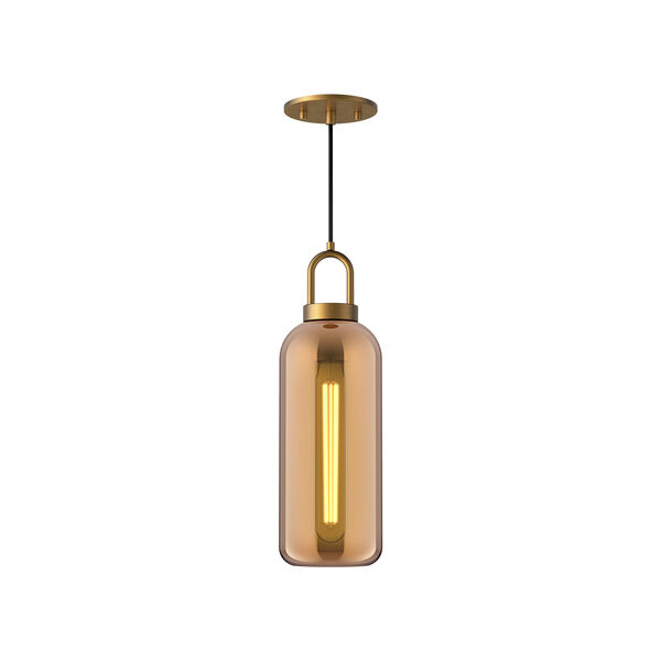 Soji Aged Gold Five-Inch One-Light Mini Pendant with Copper Glass, image 1