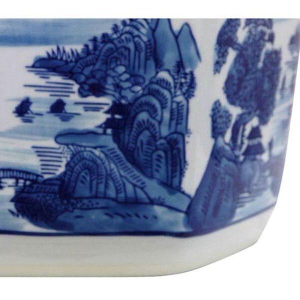 10 Inch Porcelain Flower Pot Blue and White Landscape, image 3