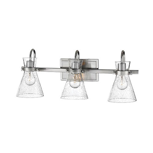 Uptown Brushed Nickel Three-Light Bath Vanity with Seeded Glass, image 1