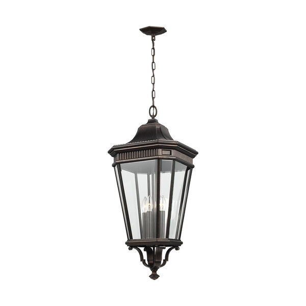 Cotswold Lane Grecian Bronze 31-Inch Four-Light Hanging Lantern with Clear Glass, image 1