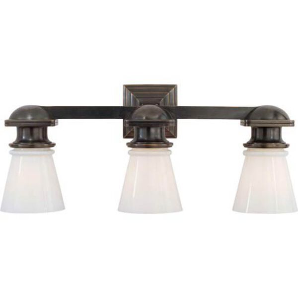 New York Subway Triple Light in Bronze with White Glass by Chapman and Myers, image 1