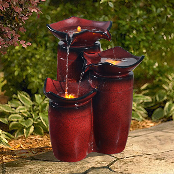 Gradient Red Outdoor Three - Tier Glazed Pots Fountain, image 4