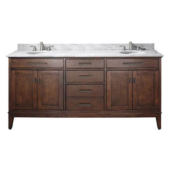 Madison Tobacco 72-Inch Double Sink Vanity with Carrera White Marble Top, image 1