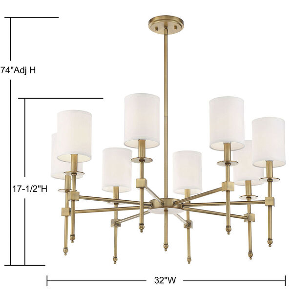 Kate Polished Brass 34-Inch Eight-Light Chandelier, image 6