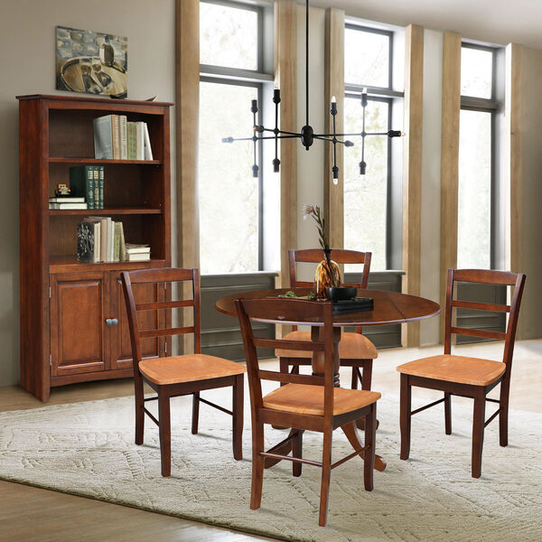 Espresso and Cinnamon 42-Inch Dual Drop Leaf Dining Table with Four Ladder Back Dining Chair, Five-Piece, image 2