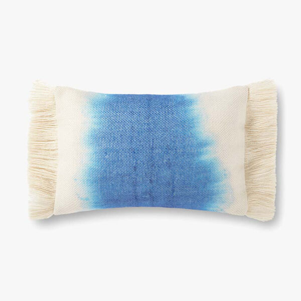 Blue and Cream Fringe Lumbar Pillow, image 1