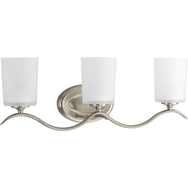 Inspire Brushed Nickel Three-Light Bath Fixture with Etched Glass, image 5
