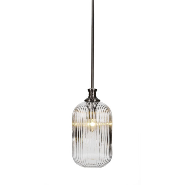 Carina Matte Black One-Light 15-Inch Stem Hung Mini Pendant with Clear Ribbed Glass, image 1