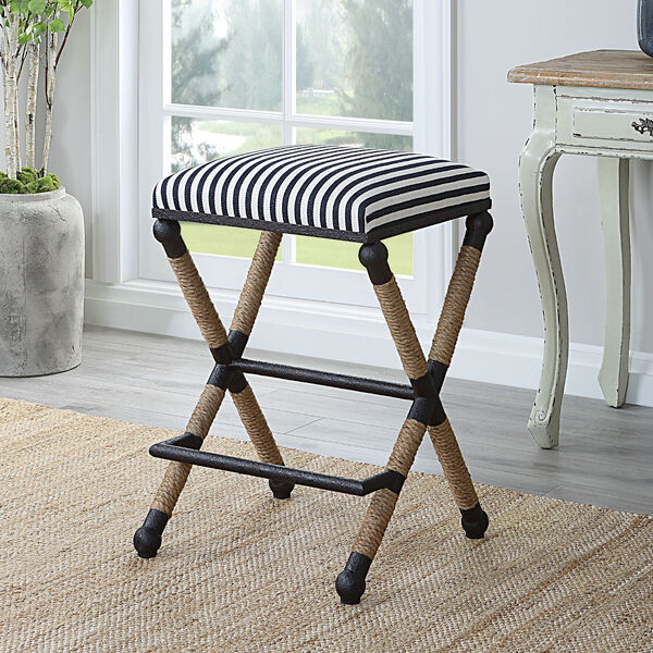 Braddock Navy, Cream and Natural Backless Counter Stool, image 6