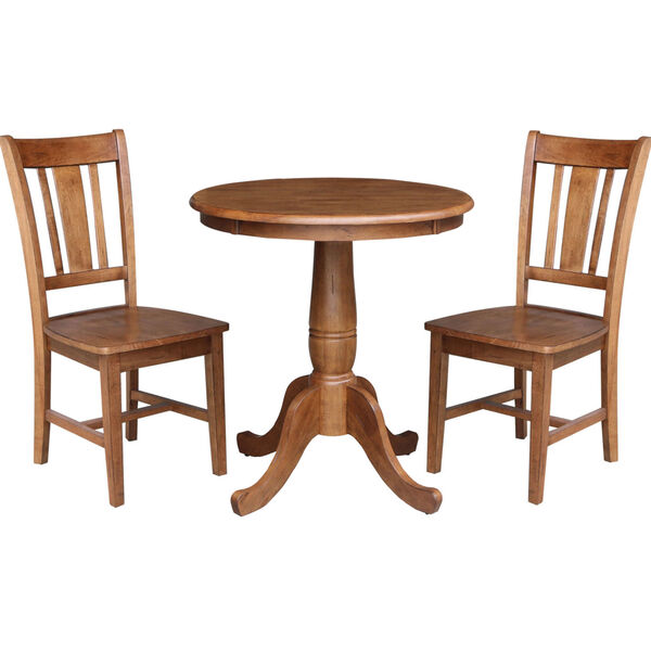 San Remo Distressed Oak 30-Inch Round Top Pedestal Table with Two Chair, Set of Three, image 2