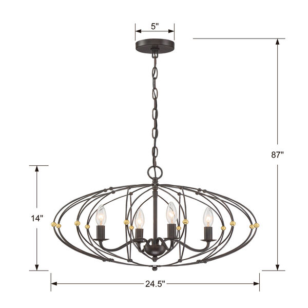 Zucca English Bronze and Antique Gold 25-Inch Four-Light Chandelier, image 6