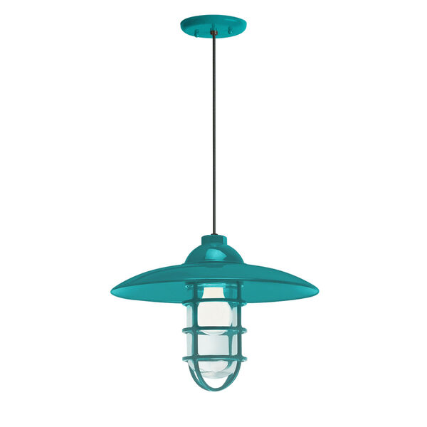 Retro Industrial Tahitian Teal One-Light Outdoor Dome Pendant, image 1