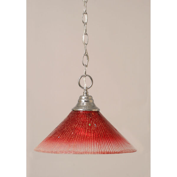 Chrome Chain Hung Pendant with Raspberry Crystal Glass, image 1