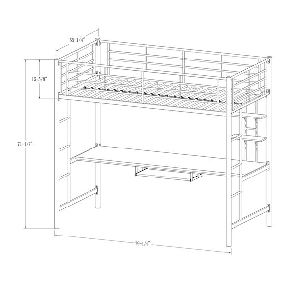 Premium Metal Full Size Loft Bed with Wood Workstation - Silver, image 5