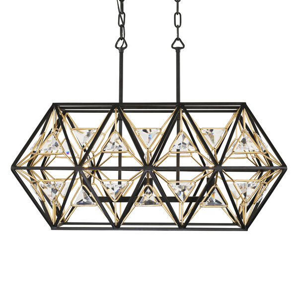 Marcia Matte Black and French Gold Three-Light Linear Pendant, image 2