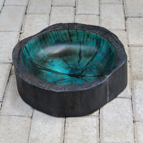 Kona Charcoal and Bright Aqua Wood Bowl, image 3