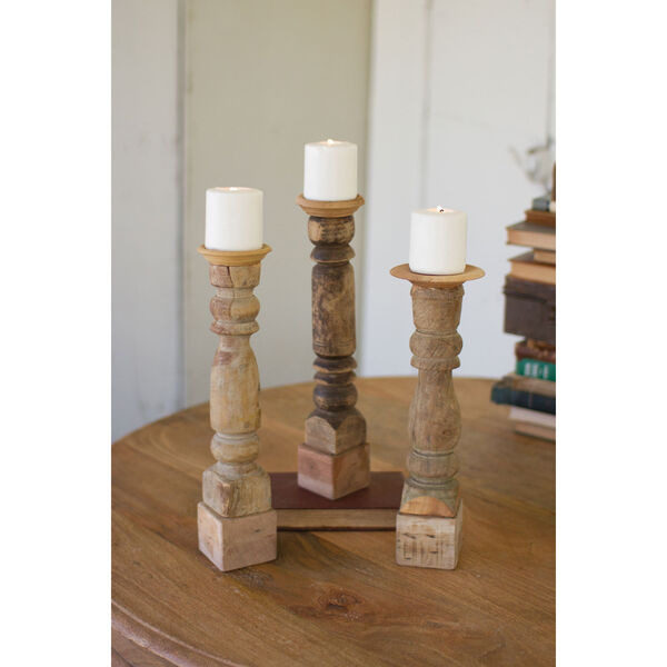 Assorted Wooden Reclaimed Banister Candle Stand, Set of Three, image 1
