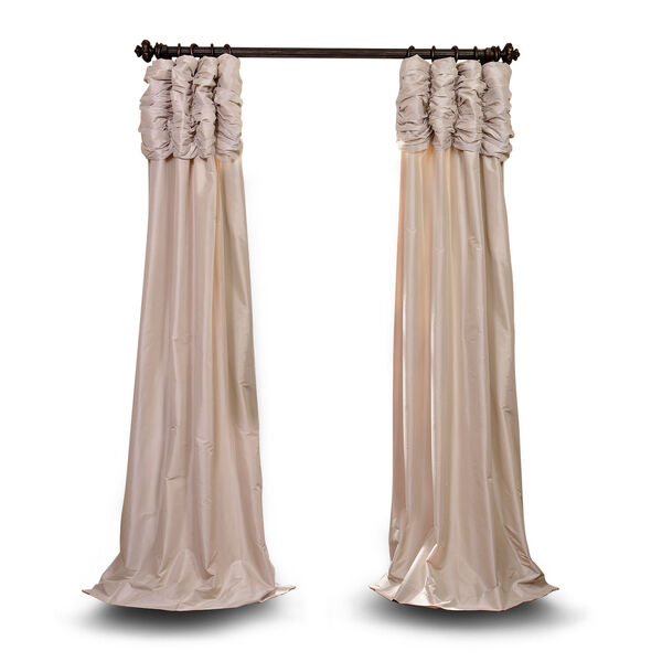 Ruched Beige 84 x 50 In. Faux Silk Taffeta Curtain Single Panel, image 1