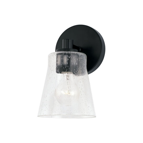HomePlace Baker Matte Black One-Light Sconce with Clear Seeded Glass, image 1