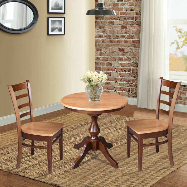 Cinnamon and Espresso Round Pedestal Dining Table with Emily Chairs, 3-Piece, image 2