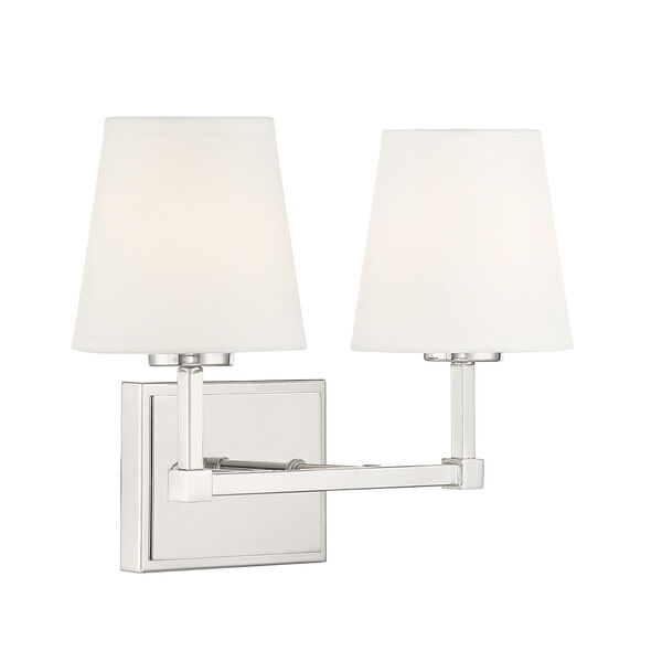 Lowry Polished Nickel Two-light Bath Vanity with White Linen Shade, image 4