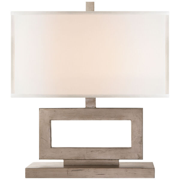 Mod Small Table Lamp in Burnished Silver Leaf with Linen Shade by Suzanne Kasler, image 1