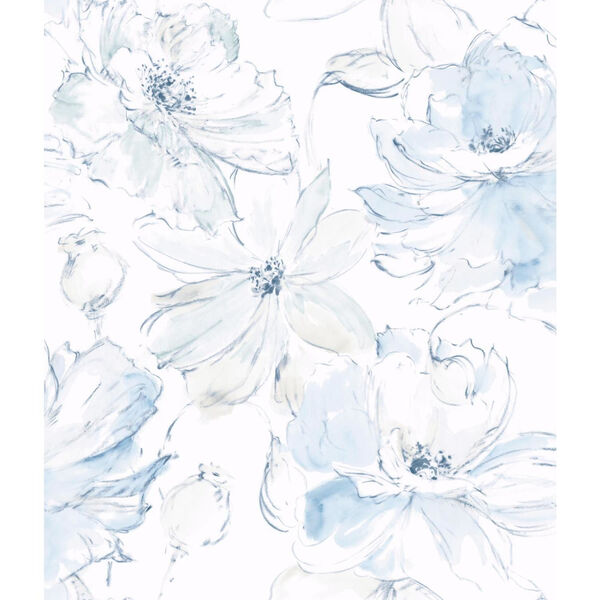 Impressionist Blue Floral Dreams Wallpaper - SAMPLE SWATCH ONLY, image 1