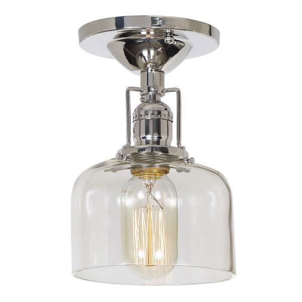 Union Square Polished Nickel 5-Inch One-Light Semi-Flush Mount with Clear Mouth Blown Glass Shade, image 1