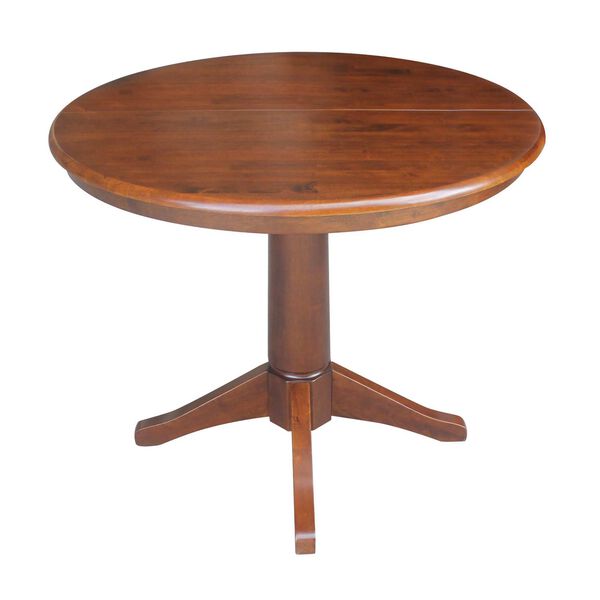 Espresso Round Pedestal Dining Table with 12-Inch Leaf, image 1