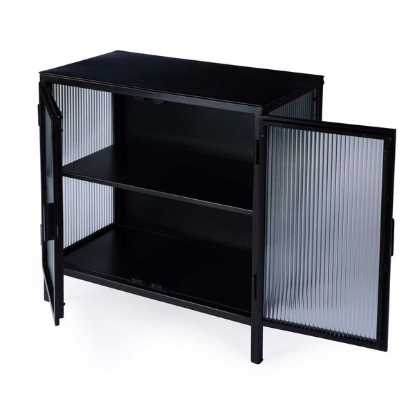 Hoxton Black Metal Ribbed Glass Accent Cabinet, image 4