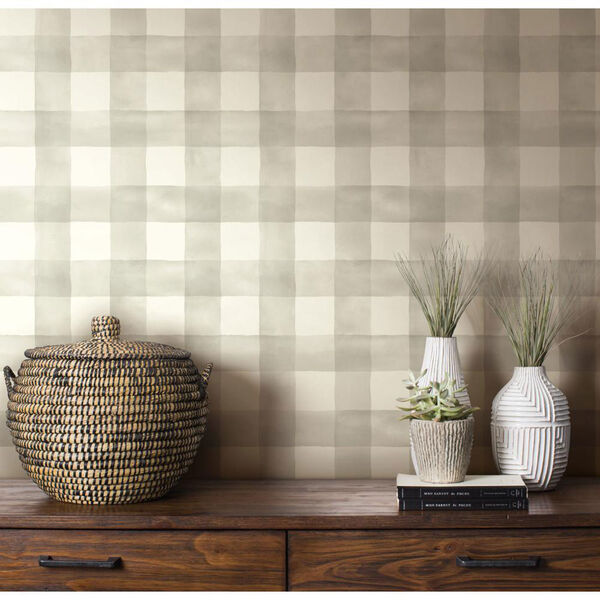 Watercolor Check Gray and White Removable Wallpaper, image 1
