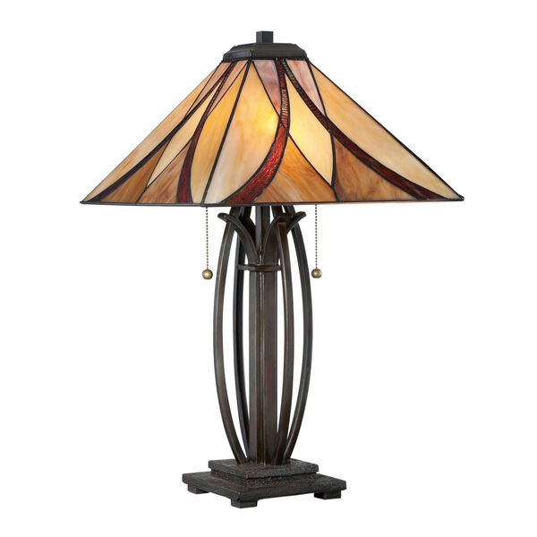 Tiffany Bronze Two-Light le Tiffany Table Lamp, image 1