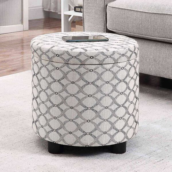 Designs 4 Comfort Ribbon Pattern Fabric Round Accent Storage Ottoman with Reversible Tray Lid, image 2