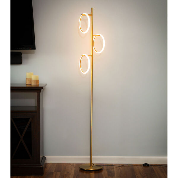 Saturn Brass Three-Light Integrated LED Floor Lamp, image 4