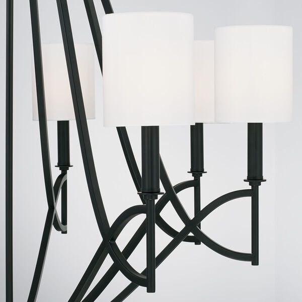 Sylvia Matte Black Eight-Light Chandelier with White Fabric Stay Straight Shades, image 4