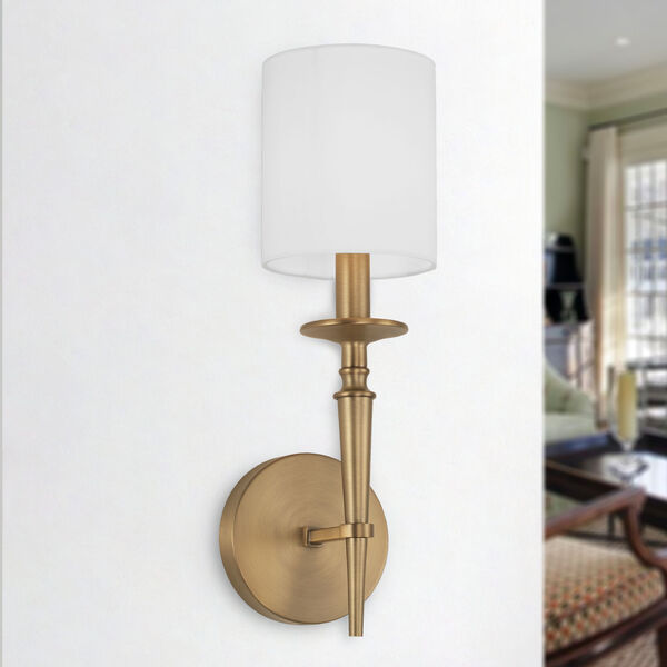 Abbie Aged Brass One-Light Wall Sconce with White Fabric Stay Straight Shade, image 3