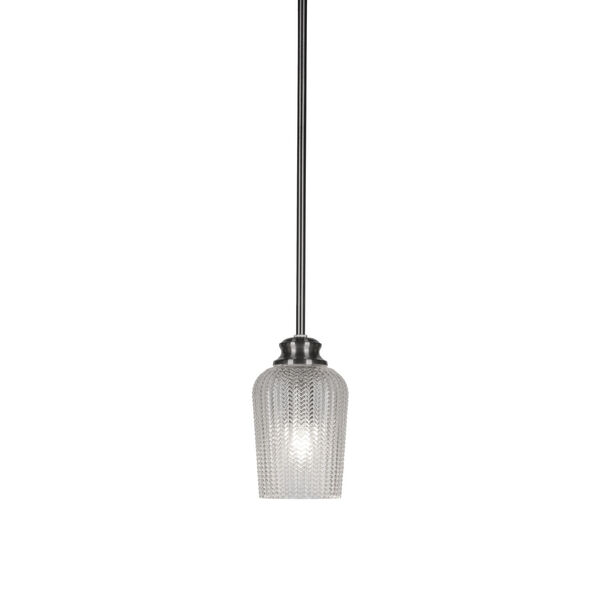 Cordova Brushed Nickel One-Light Mini Pendant with Clear Textured Glass Shade, image 1