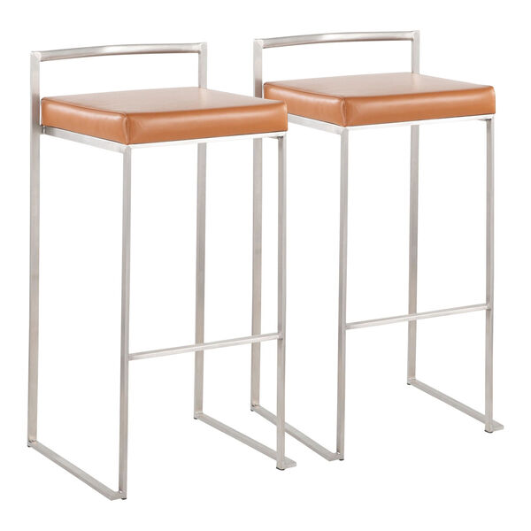 Fuji Stainless Steel and Camel Stacker Bar Stool, Set of 2, image 2