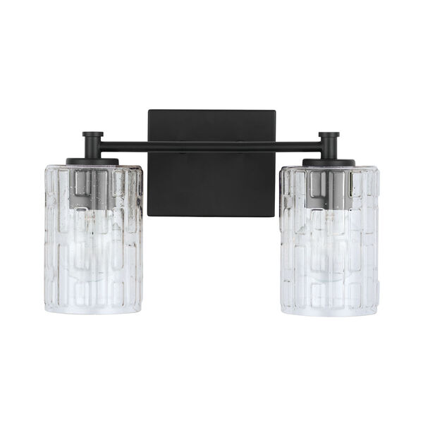 Matte Black Two-Light Bath Vanity with Clear Embossed Glass, image 6