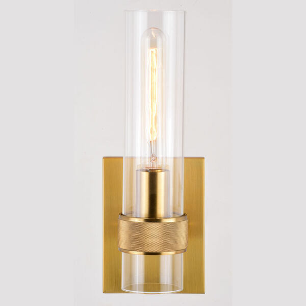 Bari Satin Brass Five-Inch One-Light Wall Sconce with Clear Cylinder Glass, image 4